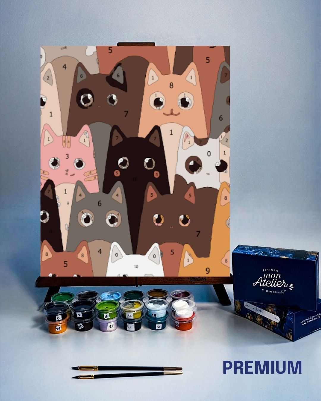 PINTURA POR NÚMERO - GATOS CAFES