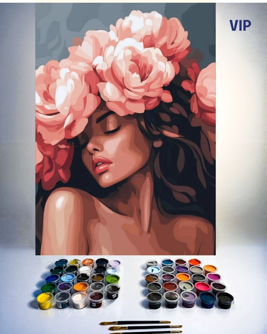 PINTURA POR NÚMERO VIP - MUJER CON FLORES
