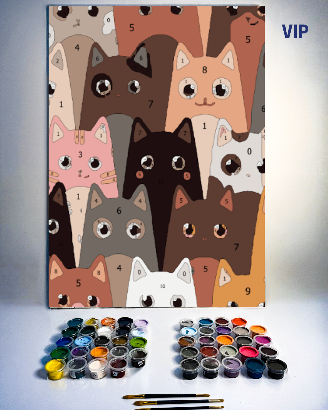 PINTURA POR NÚMERO - GATOS CAFES