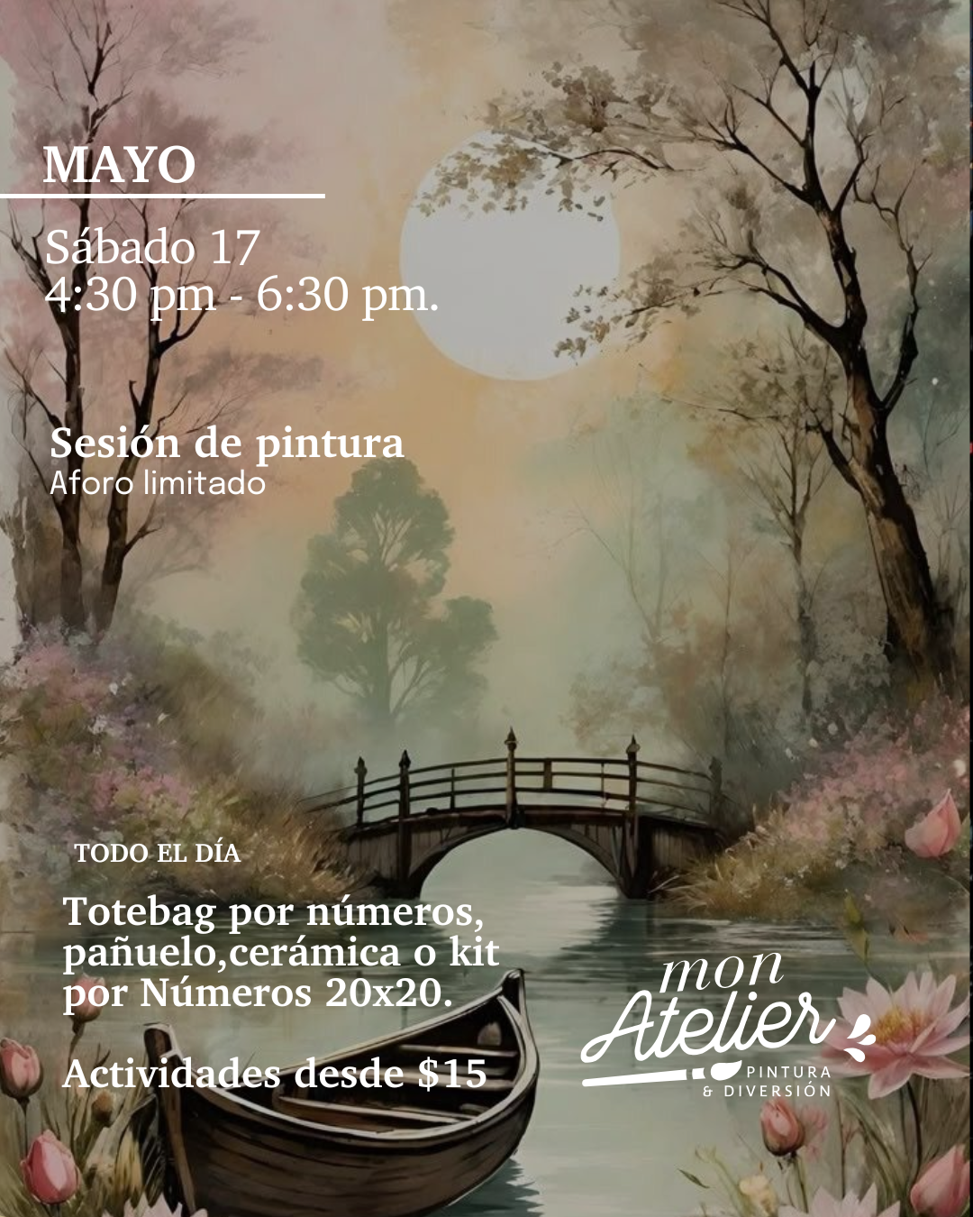 Sesiones de Pintura Disponibles – ¡Más de 5 experiencias creativas!
Elige entre varias actividades artísticas para disfrutar solo, en pareja o con amigos.
Incluye todos los materiales.
Reserva hoy y vive una experiencia llena de color y diversión.