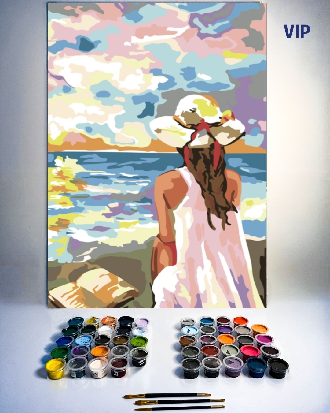 PINTURA POR NÚMERO VIP - MUJER EN LA PLAYA