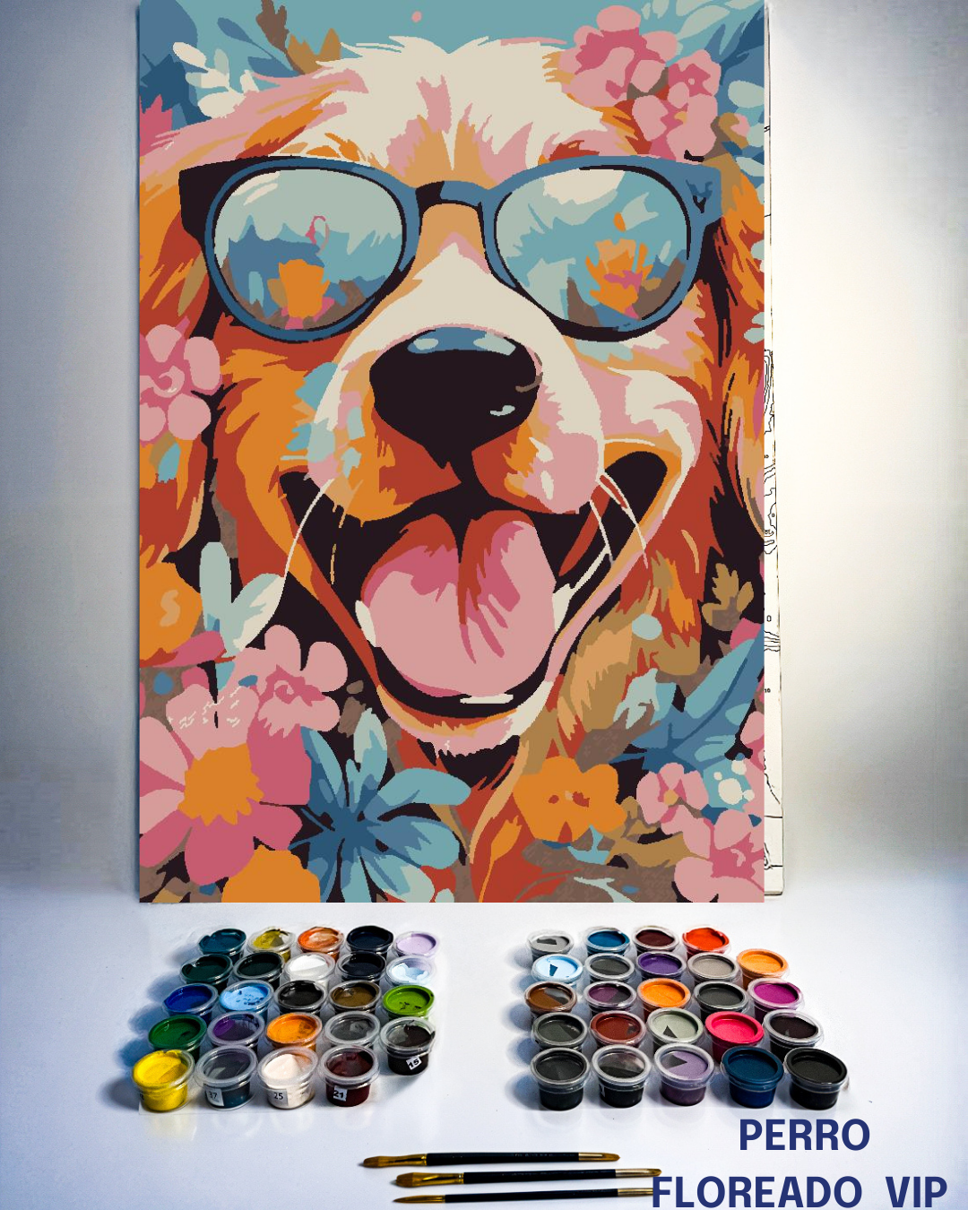 PINTURA POR NÚMEROS - PERRO FLOREADO